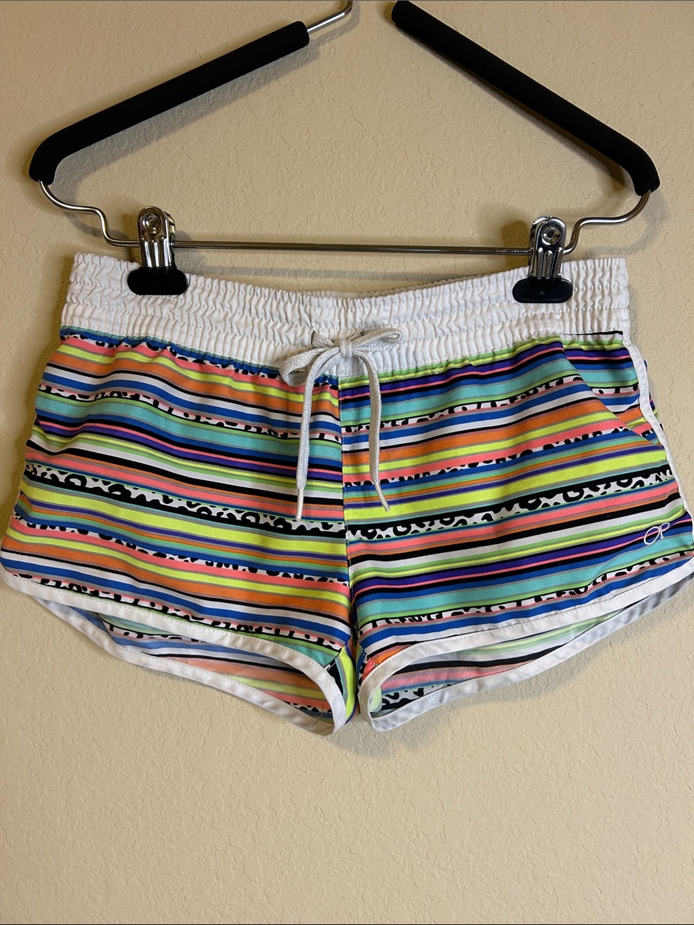 OP Women's Multicolor Striped Athletic Shorts - White Waistband Size S (3-5)
